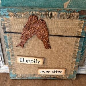 Rustic Burlap Wall Art with Brown Embellishment